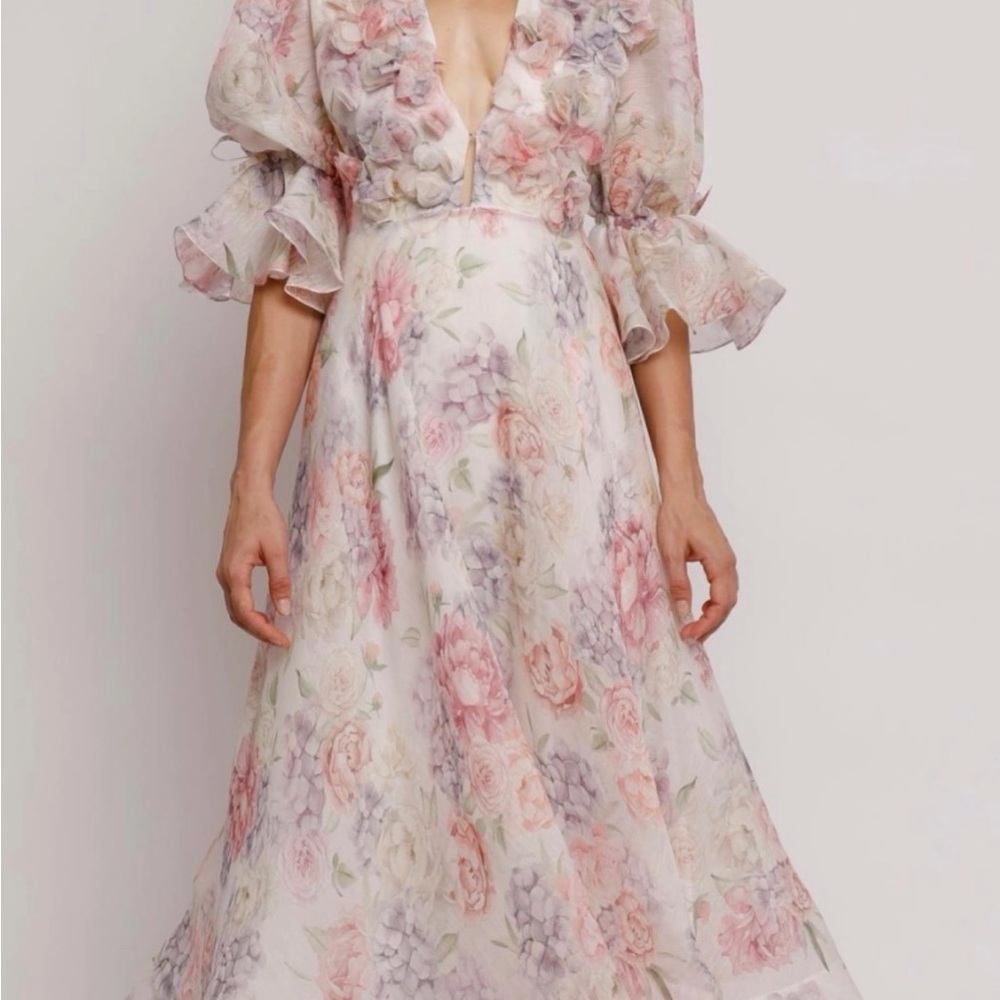 Floral Lantern Sleeve Midi Dress size M